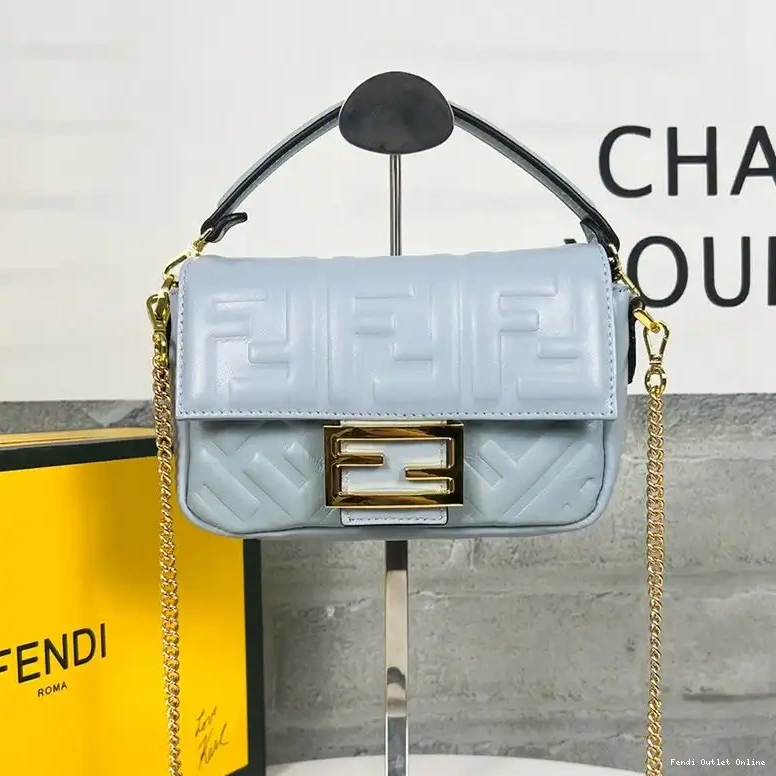 Cheap Baguette Leather Motif Mini Blue Fendi Sky Nappa In Bag FF 0529